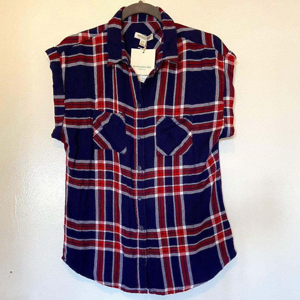 Beachlunchlounge Bella Sleeveless Button Down Flannel Shirt S/P